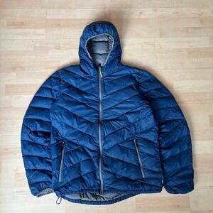 MERU Mens XL Blue Hooded Puffer Jacket Insulated Full Zip Casual Outerwear